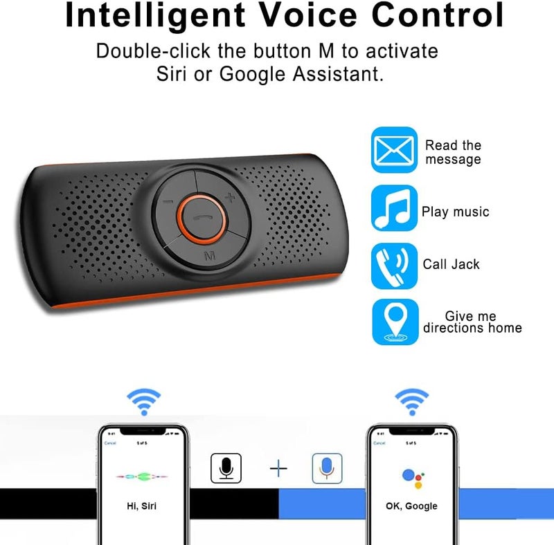 skybess Car Bluetooth Speaker for Cellphone, Portable Bluetooth Handsfree Car Kit Wireless Speakerphone Music Player with Visor Clip, Supports Siri Google Assistant TF Card Playback - Image 2
